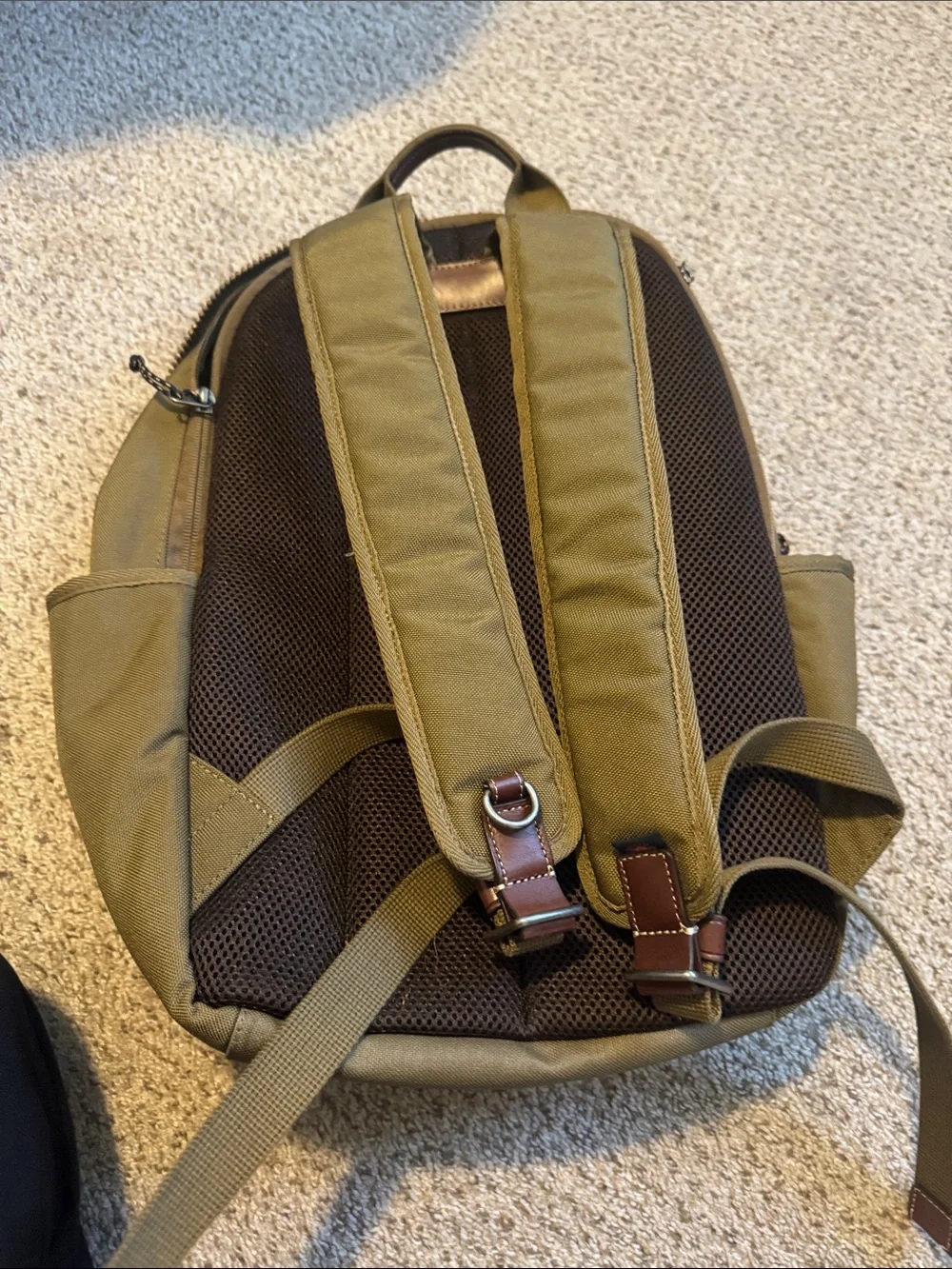 Faherty Olive Brown Backpack with Patch Logo